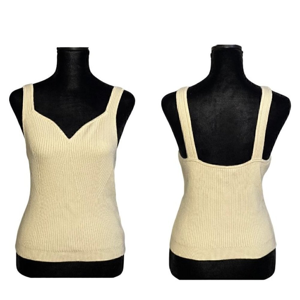 A&F Cream Sweetheart Neckline Sleeveless Cropped Knit Top (Womens L)